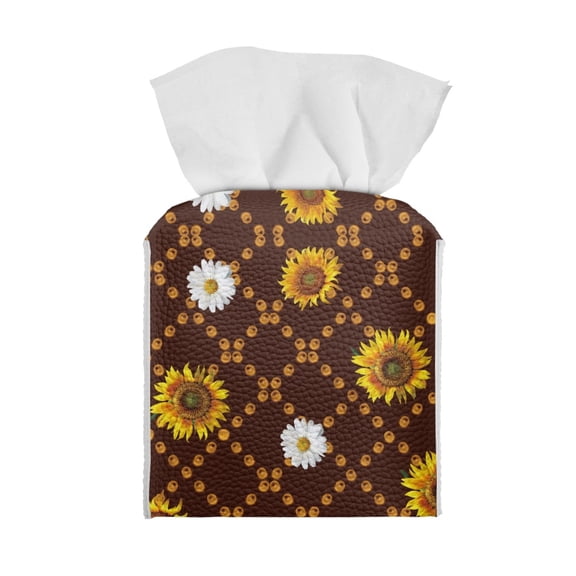 ZUXONGSY Sunflower Square Tissue Box Covers Modern PU Leather Tissue Box Holder Bathroom Tissue Box Holder Customized Printed Tissue Cover Bathroom Accessories Decoration
