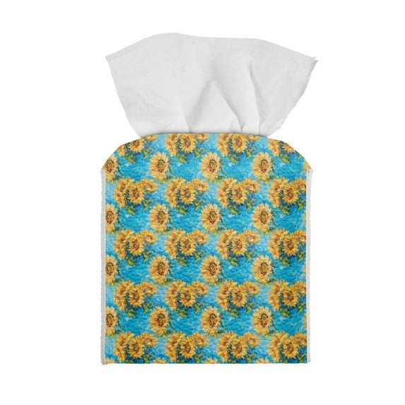 ZUXONGSY Sunflower Square Tissue Box Covers Modern PU Leather Tissue Box Holder Customized Printed Tissue Cover Easy to Carry Leather Tissue Box Cover for Business Trip