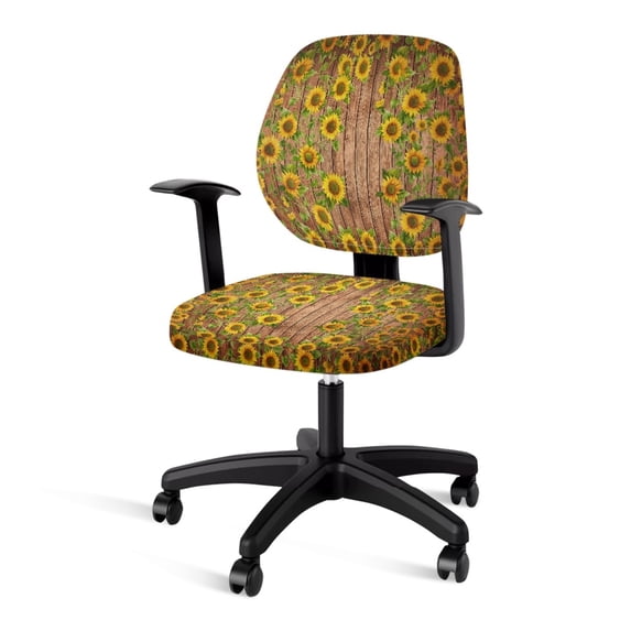 ZUXONGSY Sunflower Wood Desk Chair Cover 2 Pcs Polyester Rolling Chair Cover with Elastic Bottom Chair Seat Cover + Backrest Cover Wear Resistant for Student Office Worker