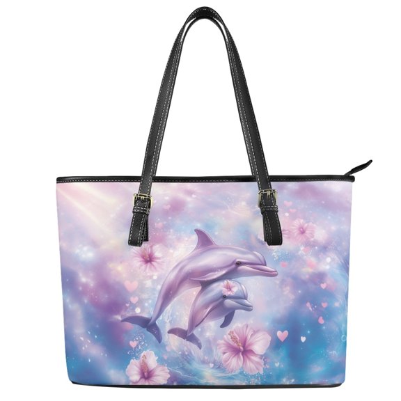 ZUXONGSY Tie-Dye Dolphin Hibiscus Flower Print Tote Bag for Women Fashion Top Handle Satchel Practicality Shoulder Bag with Zippered for Shopping Work