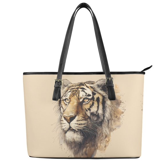 ZUXONGSY Tiger Print Tote Bag for Women Practicality Satchel Handbags PU Leather Work Bag with Handle for Daily Use Work