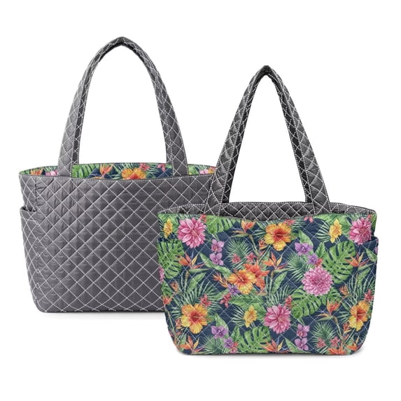 ZUXONGSY Tropical Flower Monstera Print Tote Bag Fashion Reversible Quilted Clutch Bag Elegant Ladies Purse for Evening Party Vacation Formal Event, Gray