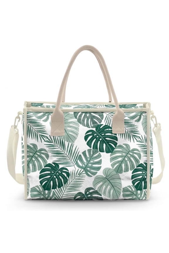 Tropical Monstera Print Clear PVC Shoulder Tote, Lightweight Waterproof Oversize Handbag with Removable Strap, All Purpose Daily Purse for Shopping and Weekend Trips