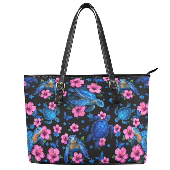 ZUXONGSY Turtle Hibiscus Print Top Handle Bag for Women Waterproof Laptop Tote Bag Trendy Satchel Handbags with Zip Compartments for Shopping Work