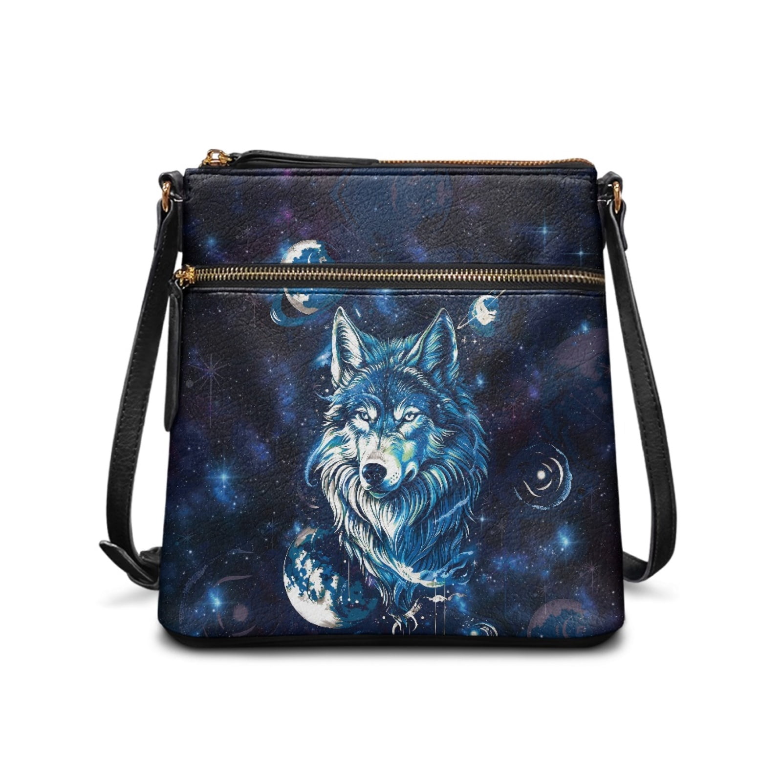 ZUXONGSY Universe Galaxy Wolf Print Leather Crossbody Bags for Women Large Shoulder Handbags Travel Bag purpose Crossbody Handbag Purses with Shoulder Strap for Workout Travel