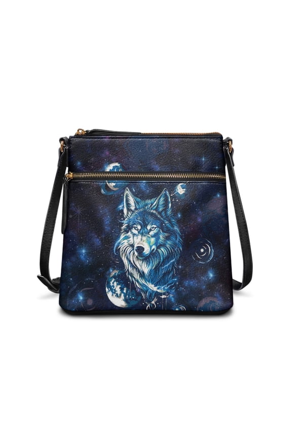 Universe Galaxy Wolf Print Leather Crossbody Bags for Women Large Shoulder Handbags Travel Bag purpose Crossbody Handbag Purses with Shoulder Strap for Workout Travel