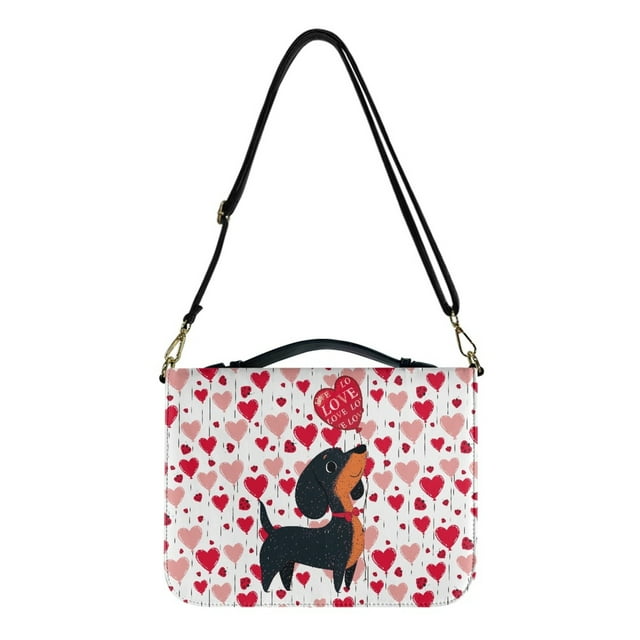 ZUXONGSY Valentine's Day Cartoon Dachshund Heart Print Pu Leather Bible Cover for Men Women Lightweight Bible Protector with Detachable Strap Portable Bible Study Tools for Religious, -M