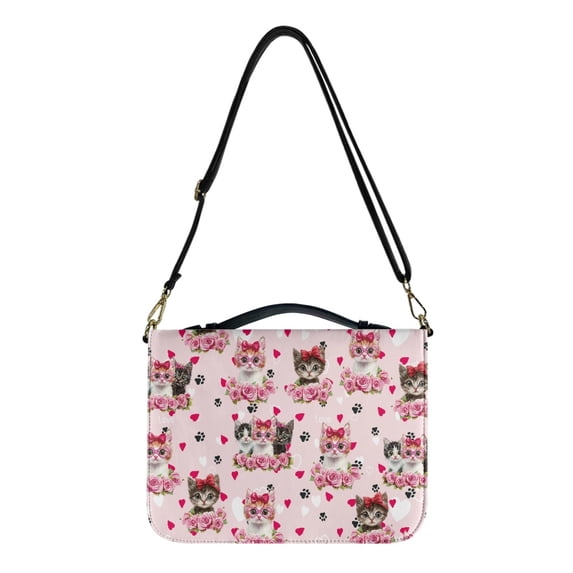 ZUXONGSY Valentine's Day Cat Rose Heart Print Pu Leather Bible Case Portable Bible Bag for Men Women Lightweight Bible Protector with Adjuatable Strap Bible Accessories, -L