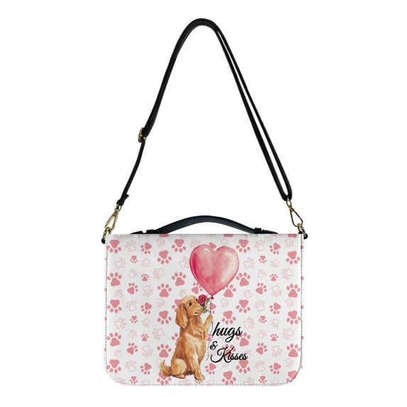 ZUXONGSY Valentine's Day Golden Retriever Heart Balloon Dog Paw Print Pu Leather Bible Cover for Men Women Portable Bible Carrying Case with Shoulder Strap Scripture Bag for Religious, -XL