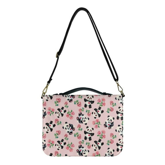 ZUXONGSY Valentine's Day Panda Love Letter Rose Print Pu Leather Bible Cover Case for Men Women Large Church Bag with Detachable Strap Lightweight Christian Tote Bag for Religious, -L