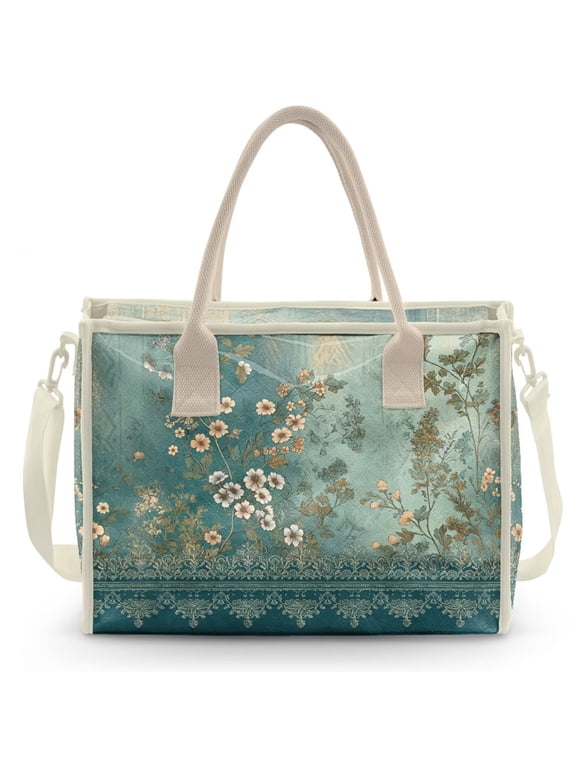 Vintage Rose Print PVC Tote Bag for Women Transparent Handbag with Top Handle Shopper Purse for Airplane Travel and Beach Vacation