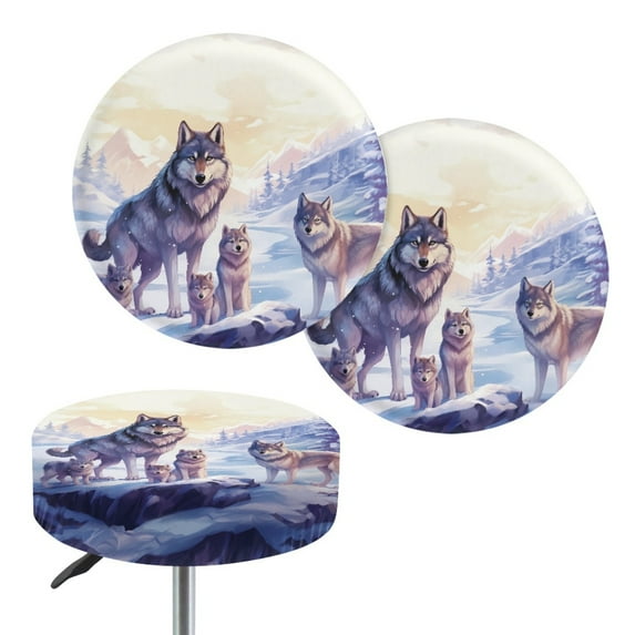 ZUXONGSY Wolf Bar Stool Cover Round 2 Packs Circle Stool Seat Covers Size S Stretchable Furniture Covers with Elastic Bands Round Stool Bench Cushion Slipcover 12"-14"