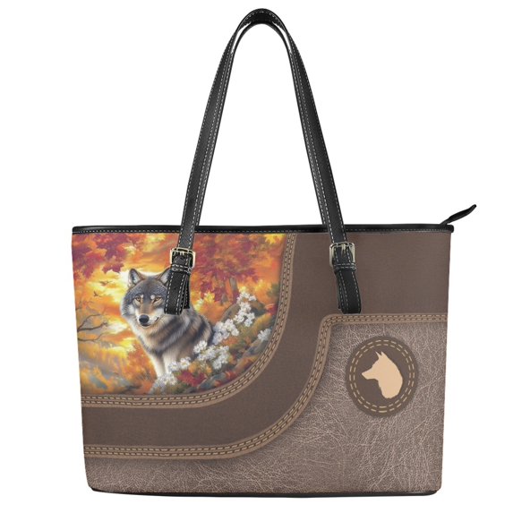 ZUXONGSY Wolf Daisy Flower Forest Print Top Handle Bag for Women Waterproof Laptop Tote Bag Trendy Satchel Handbags with Zip Compartments for Shopping Work