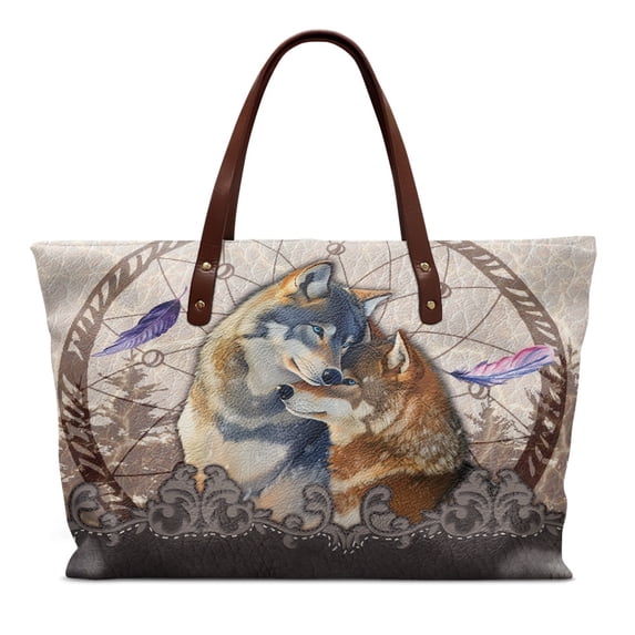 ZUXONGSY Wolf Dreamcatcher Print Stylish Shopping Bag, Large Capacity Top Handle Satchel for Market Tours and Daily Errands