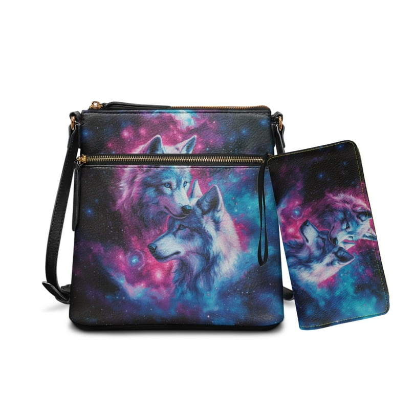 ZUXONGSY Wolf Galaxy Print Crossbody Hobo Bag Sets for Women