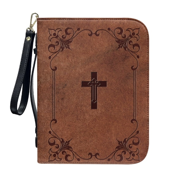 ZUXONGSY Wooden Cross Print Leather Bible Cover for Women Men Large Bible Cover Bag Bible Tote Bag with Detachable Wristlet Strap Lightweight Bible Study Tools for Christian, 2XL