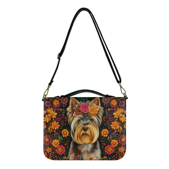 ZUXONGSY Yorkshire Flower Print Bible Cover Case for Women PU Leather Bible Case with Shoulder Strap Large Bible Bag Journal Case Bible Gift for Book Lover, L