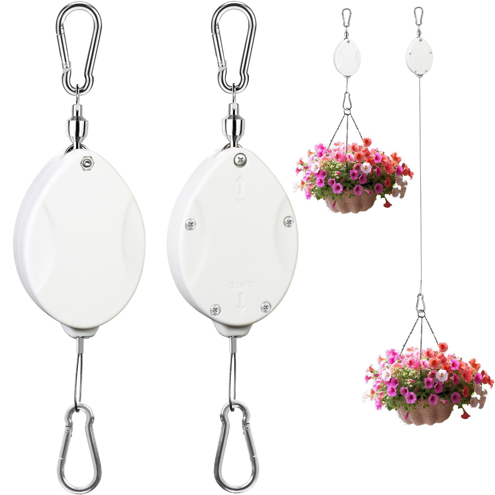 Adjustable Plant Holder 3 Pack Heavy Duty Retractable Plant Hangers - Auto  Lock Pulley System For Hanging Plants & Bird Feeders Adjustable Plant Hanger