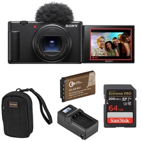 Sony ZV-1 II Vlog Camera for Content Creators and Vloggers, Bundle With Extra Battery, Smart Charger With Screen, 64GB SD Card, Slinger Camera Bag