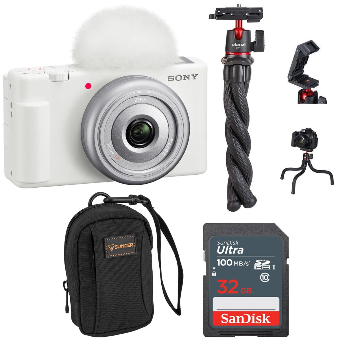 Sony ZV-1F Vlogging Camera, White Bundle with 32GB SD Card, Camera