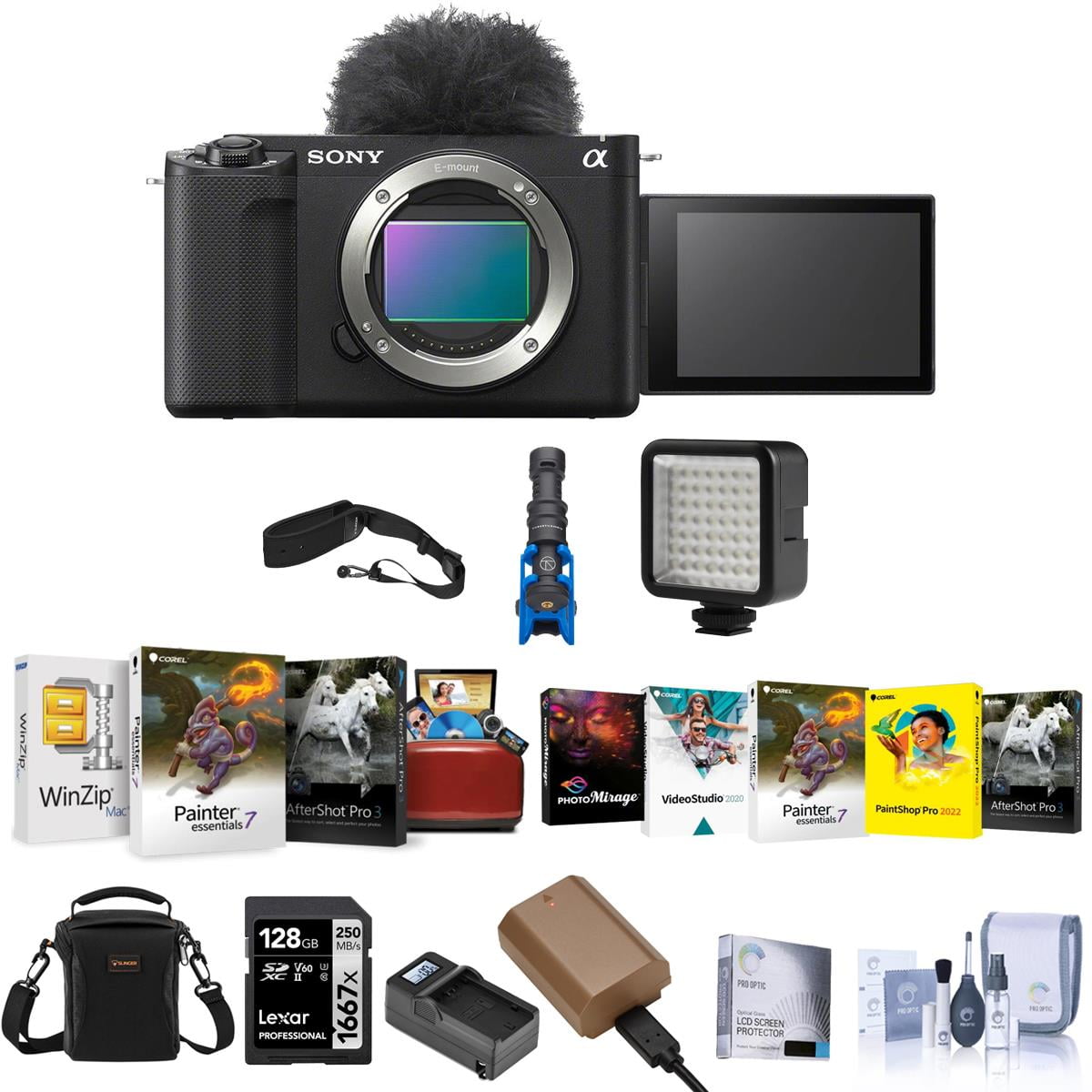 ZV-E1 Mirrorless Camera, Black, Bundle with NP-FZ100 Battery, 128GB Memory Card and Shotgun Microphone