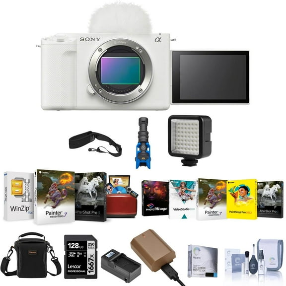 ZV-E1 Mirrorless Camera, White, Bundle with NP-FZ100 Battery, 128GB Memory Card and Shotgun Microphone