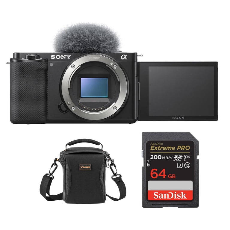 Sony ZV-E10 Mirrorless Camera Body, Black Bundle with, 64GB SD