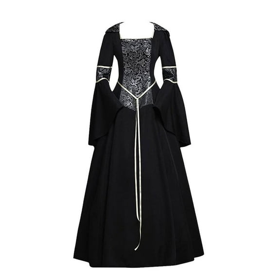 ZVAVZ 18Th Century Medieval Dress for Women Wedding Guest Vintage Trumpet Sleeve Velvet Dresses Lace Up Corset Dress Costumes Southern Belle Ball Gown Black,S