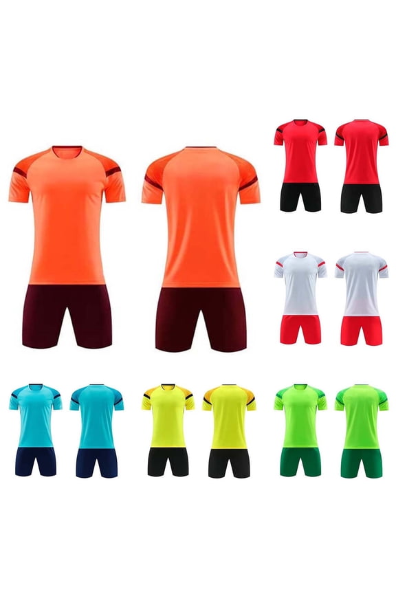2 Piece Football Outfits for Boy Girl Mesh Sports T Shirt and Shorts Set Youth Soccer Jersey Outfit Sets Sports Team Training Sweatsuit Blue 3XS