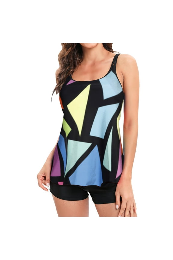 2 Piece Swimsuit for Women Plus Size Swimsuit for Women with Shorts Two Piece Bathing Suits Floral Printed Tummy Control Tankini Swimdress Plus Size Swimsuit