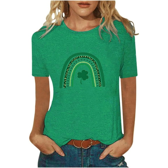 ZVAVZ 2025 Womens Summer Tops, Women's St Patricks Day Print Tee Short Sleeve Tunic Plus Size Loose T Shirts