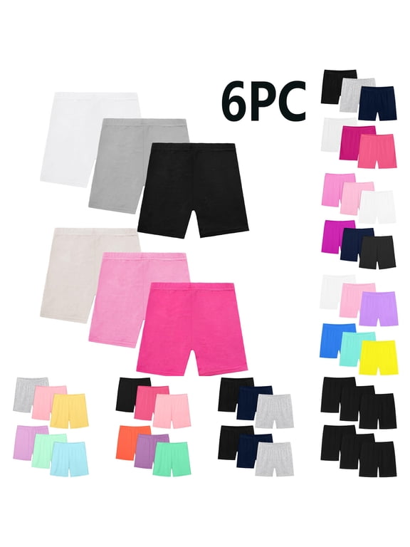 6 Pack Boys Girls Shorts Kids Bike Shorts Dance Gymnastics Yoga Shorts Safety Active Under Dress Pants Casual Comfy Model Home Shorts