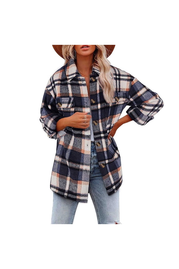 Up To 60% Off Womens Flannel Shacket Jacket Plaid Flannel Shirts for Women Loose Fit Boyfriend Button Down Shirt Long Sleeve Casual Flannel Blouse Tops Plaid Shirts for Women