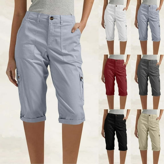 ZVAVZ Bermuda Shorts for Women Straight Leg Chino Cargo Shorts with Pockets Travel Summer Cargo Shorts 2025 Trendy Dark Gray,S