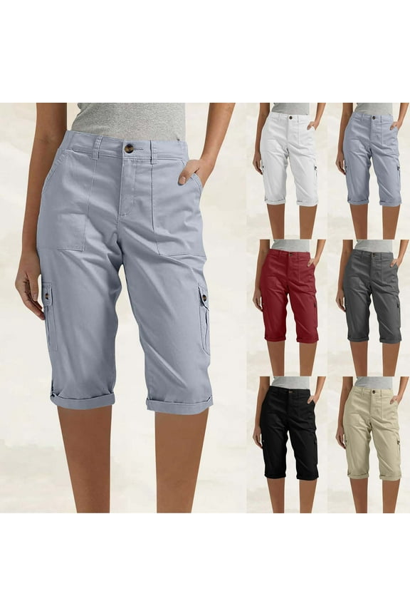 Bermuda Shorts for Women Straight Leg Chino Cargo Shorts with Pockets Travel Summer Cargo Shorts 2025 Trendy Dark Gray,S