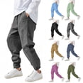 thumbnail image 1 of ZVAVZ Boys Cotton Linen Pants with Pockets Elastic Waist Drawstring Sweat Jogger Lounge Tapered Leg Harem Pants Trousers Navy,4 Years, 1 of 7