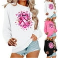 thumbnail image 1 of yoeyez Breast Cancer Awareness Shirts for Mom Pink Ribbon Graphic Tee Long Sleeve Crewneck Sweatshirts Pullover Pink,S, 1 of 5