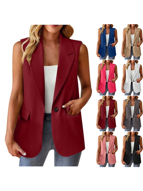 Clearance Under $5.00 Sleeveless Blazer Jackets for Women Lightweight Fashion Solid Color Blazer Vests Casual Open Front Work Office Vest Tops With Pockets
