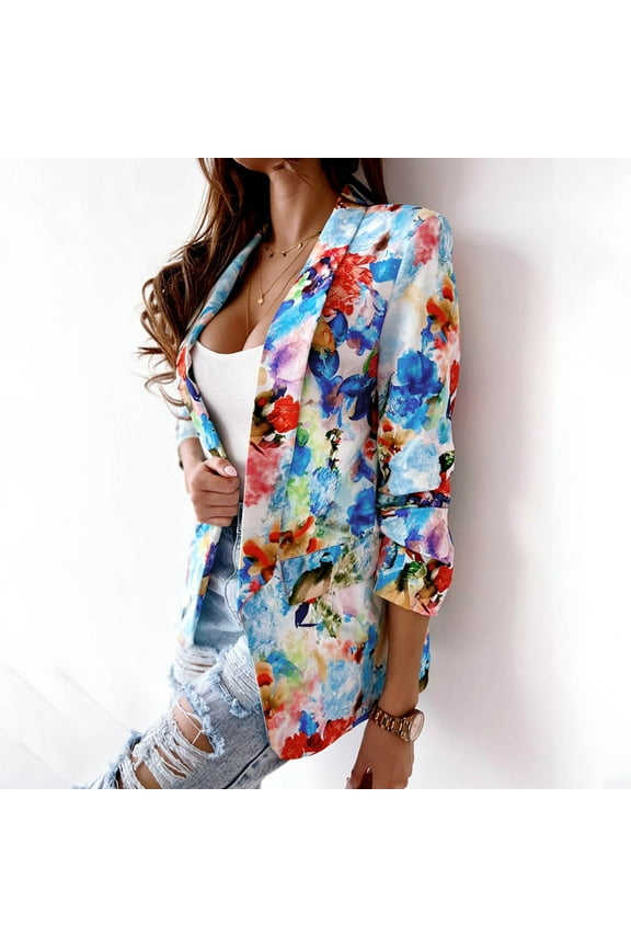 Clearance Items for Women Women's Casual Lightweight Blazer Jacket Classic Open Front Lapel Blazers Floral Print Fashion Cardigan Jacket Work Suit Blazers for Women Business Casual