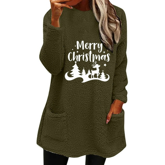 ZVAVZ Clearance Sale Plus Size Fuzzy Fleece Tops for Women Cute Graphic Print Sweater Long Sleeve Thermal Pajamas Tops Thicken Warm Crewneck Sherpa Pullovers