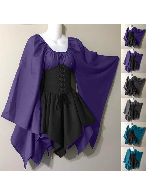 Corset Dress for Women Fairy Elf Irish Victorian Gothic Dresswith Corset Halloween Party Cosplay Outfits Purple,XL