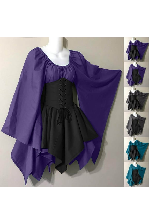 Corset Dress for Women Fairy Elf Irish Victorian Gothic Dresswith Corset Halloween Party Cosplay Outfits Purple,XL