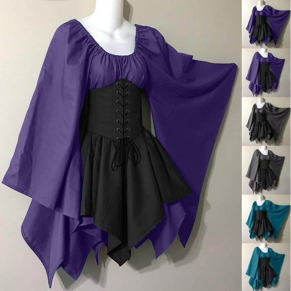 ZVAVZ Corset Dress for Women Fairy Elf Irish Victorian Gothic Dresswith Corset Halloween Party Cosplay Outfits Purple,XXXXL