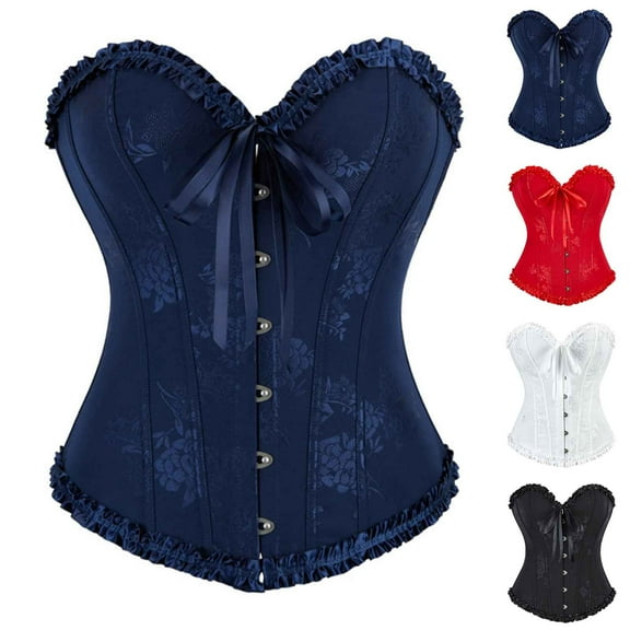 ZVAVZ Corset Tops for Women Steampunk Pirate lace up Bustier Shapewear Lingerie, Lace Waist Push Up Bodysuit Corset Overbust Black,S