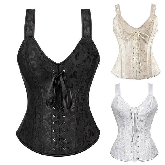 ZVAVZ Corset Tops for Women Steampunk Pirate lace up Bustier Shapewear Lingerie, Lace Waist Push Up Bodysuit Corset Overbust Black,XL