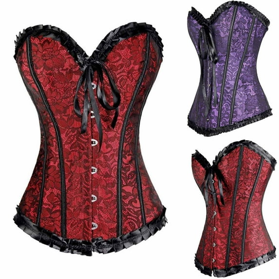 ZVAVZ Corset Tops for Women Steampunk Pirate lace up Bustier Shapewear Lingerie, Lace Waist Push Up Bodysuit Corset Overbust Purple,S