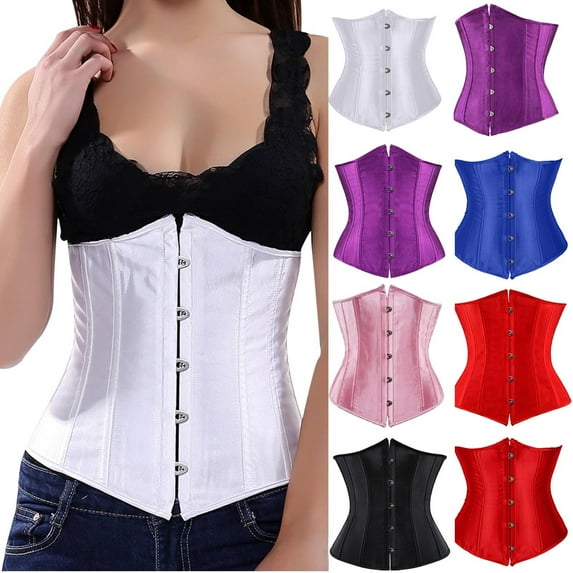 ZVAVZ Corset Waist Belt for Women Steel Boned Underbust Corset Satin Heavy Duty Waist Training Shaper Cincher Body Corset Red,XXL