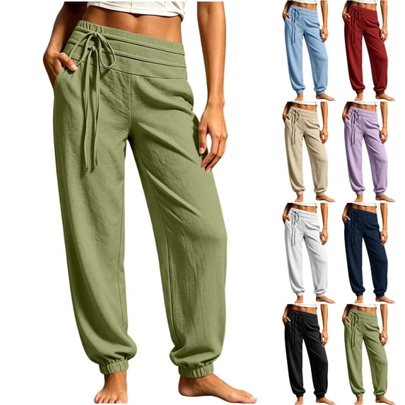 ZVAVZ Guaze Jogger Pants for Women Lightweight Elastic Waist Pants with Decorative Drawstring Casual Beach Vacation Pants Red M