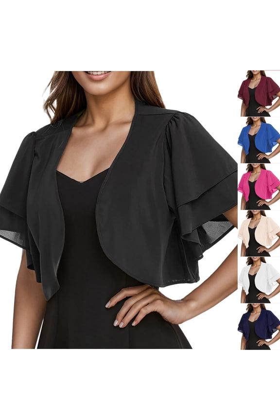 Cropped Cardigan for Women Summer Ladies Solid Color Chiffon Bolero Shrug Short Sleeve Cardigans for Evening Dress Beach Cover Up Beige,2XL