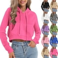 thumbnail image 1 of yoeyez Cropped Drawstring Hoodie Women Workout Crop Tops Casual Hooded Sweatshirt Drop Shoulder Plain Hoodies Sweatshirts Hot Pink,XXL, 1 of 7